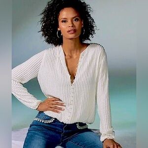 Boston Proper White Beaded Blouse Size S- Like New